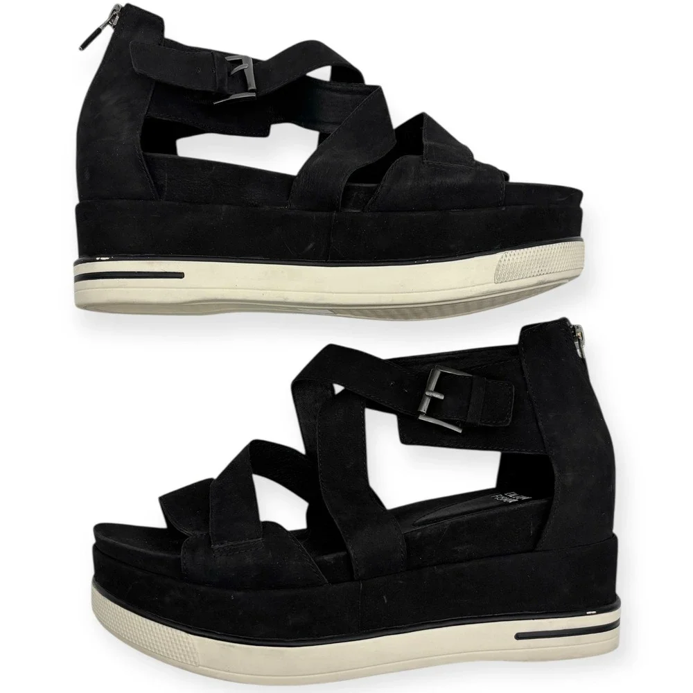 Eileen Fisher Women's‎ Black Boost Platform Wedge Sandals - Size 9.5